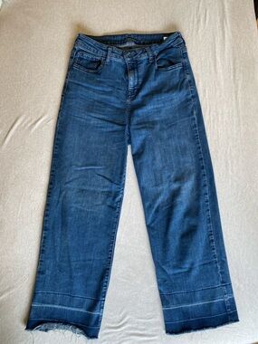 Old Navy Women’s Cropped Wide Leg Raw Hem Jeans Dark Wash